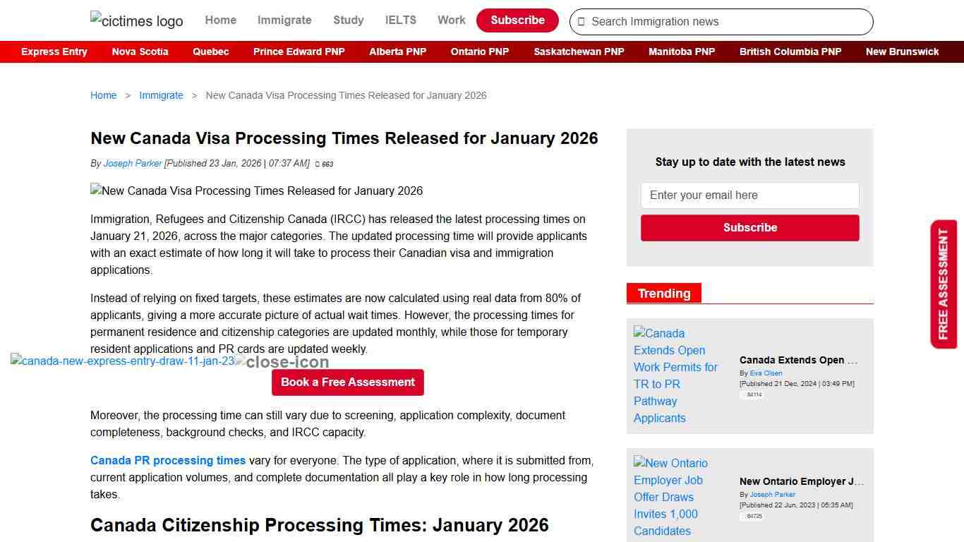 New Canada Visa Processing Times Released for January 2026